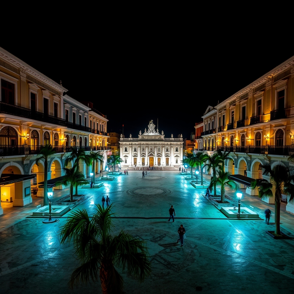 Centro histórico de Mérida Yucatán iluminado de noche